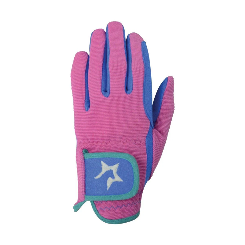 Hy Equestrian Children's Zeddy Riding Gloves XL - Floral Lavender/Petrol Blue/Pink Powder Blush