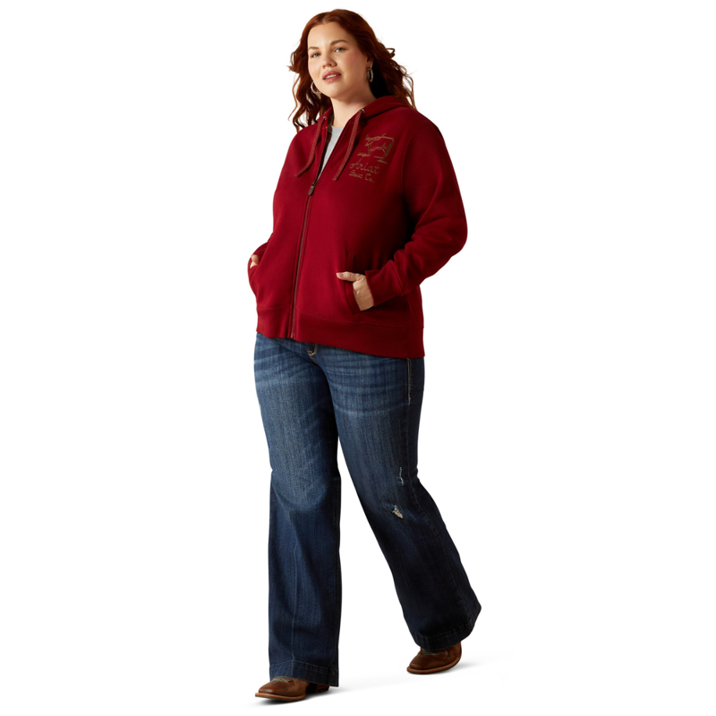 Ariat Women's Stitched Full Zip Hoodie - Biking Red-6