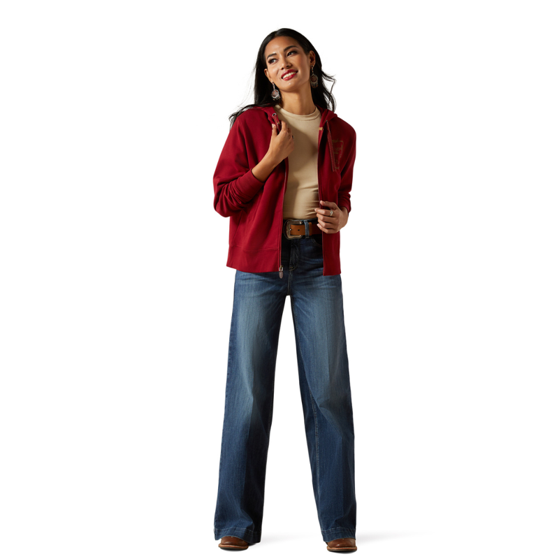 Ariat Women's Stitched Full Zip Hoodie - Biking Red-5