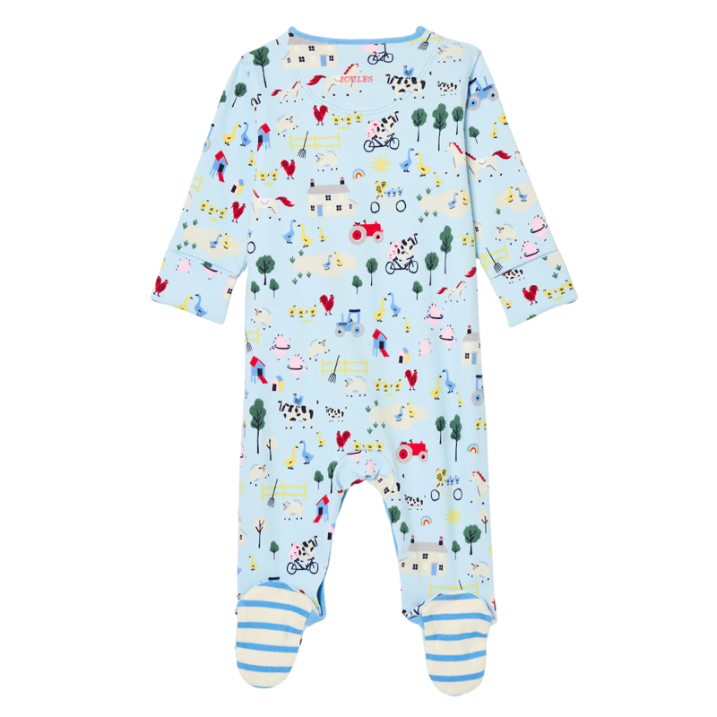Joules Razamataz Cotton Babygrow - Blue Farm Print-1