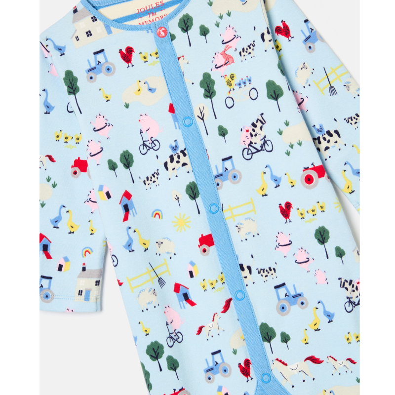 Joules Razamataz Cotton Babygrow - Blue Farm Print-2