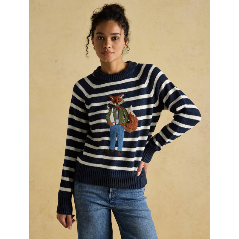 Joules Ladies Jonty Crew Neck Intarsia Jumper - Navy-1
