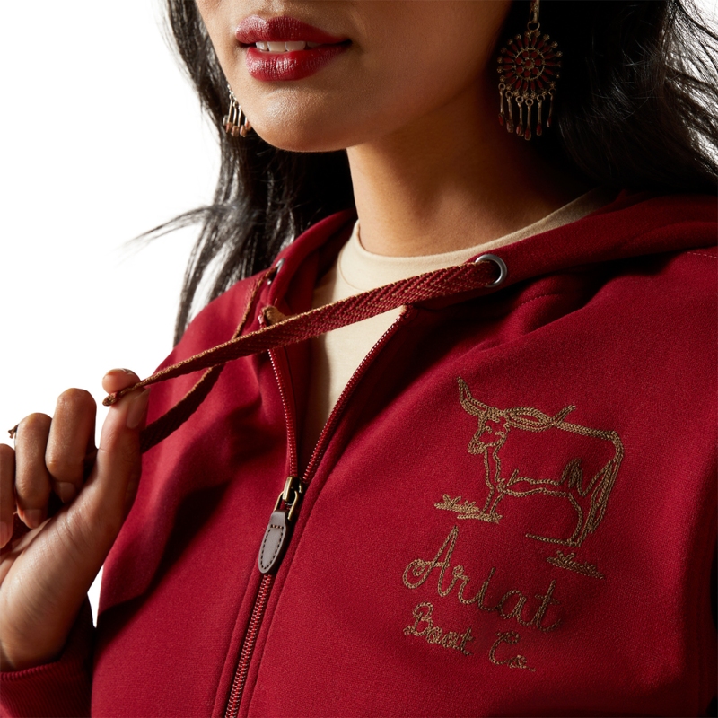 Ariat Women's Stitched Full Zip Hoodie - Biking Red-4