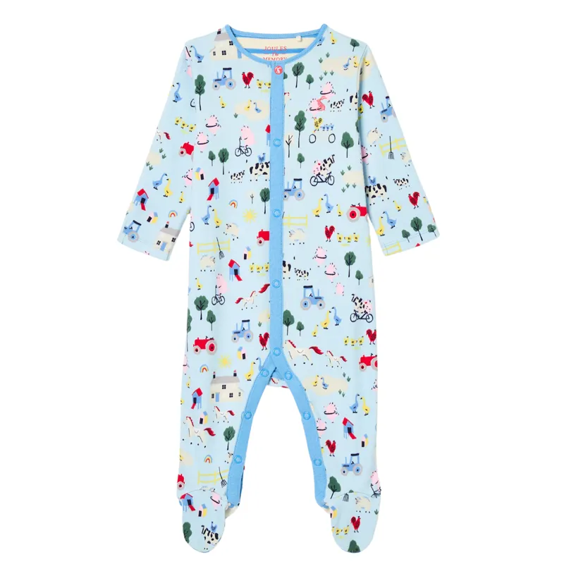 Joules Razamataz Cotton Babygrow - Blue Farm Print