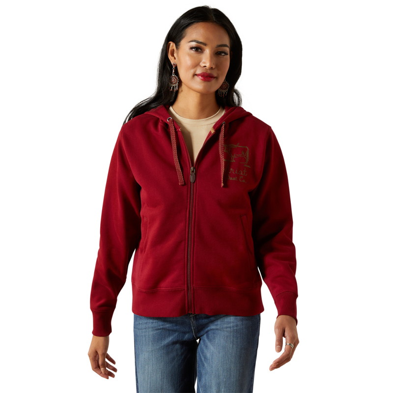 Ariat Women's Stitched Full Zip Hoodie - Biking Red-2