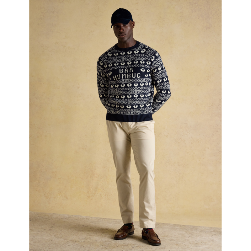 Joules Men's Baa Humbug Knit Christmas Jumper - Navy-3