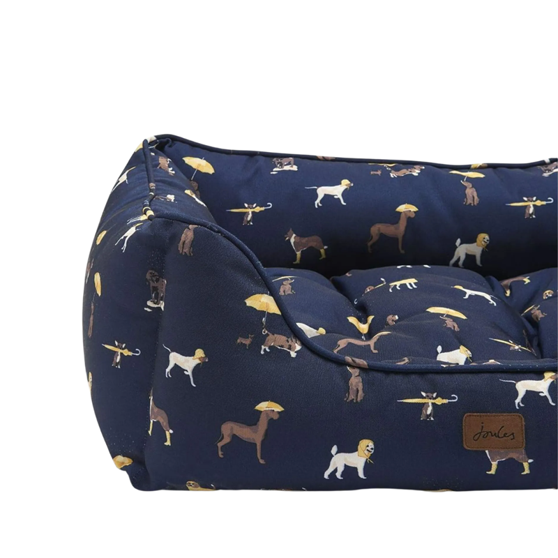 Joules Dog Print Box Bed - Navy-1