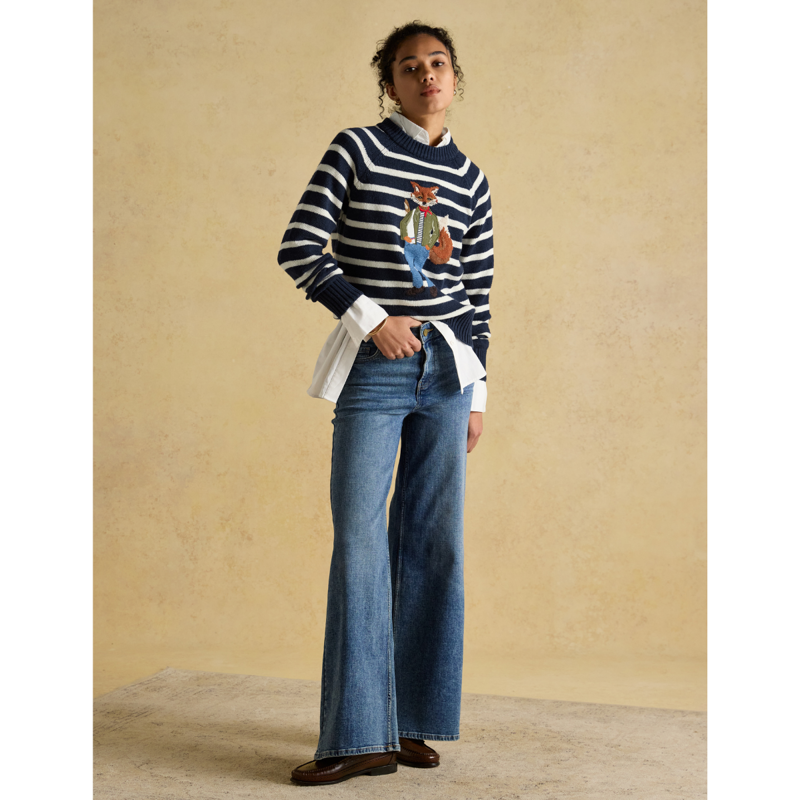 Joules Ladies Jonty Crew Neck Intarsia Jumper - Navy-3