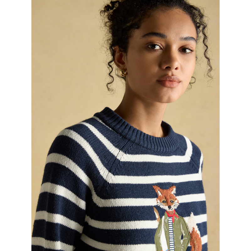 Joules Ladies Jonty Crew Neck Intarsia Jumper - Navy-5