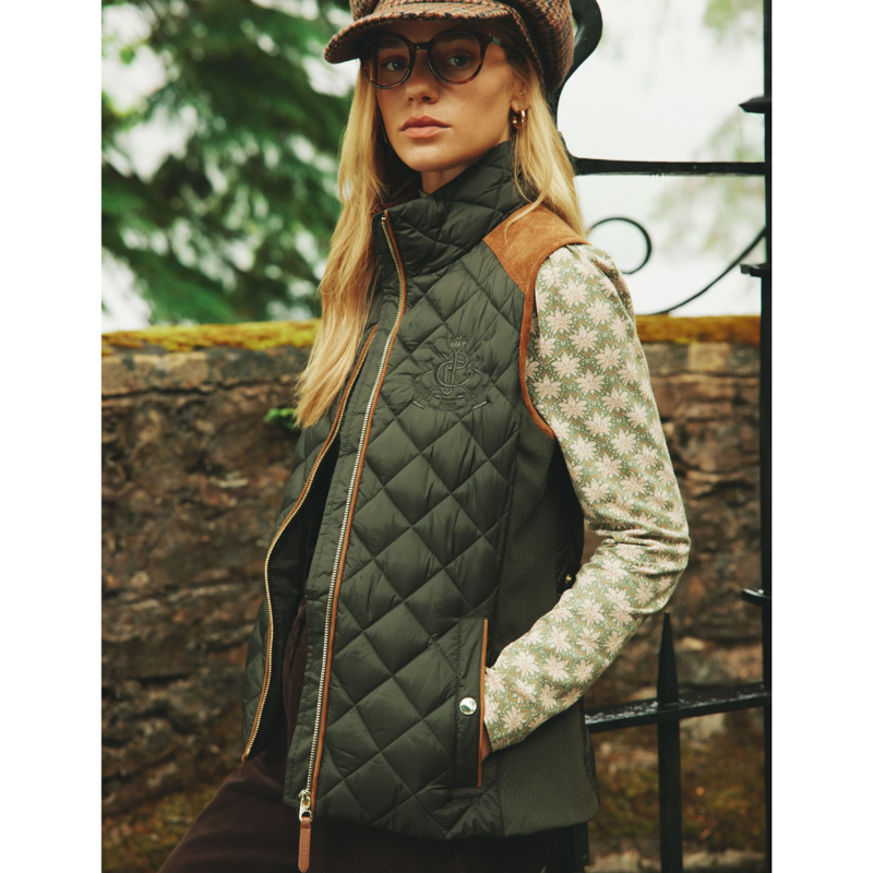 Joules Ladies Braemar Luxe Showerproof Diamond Quilted Gilet - Green-6