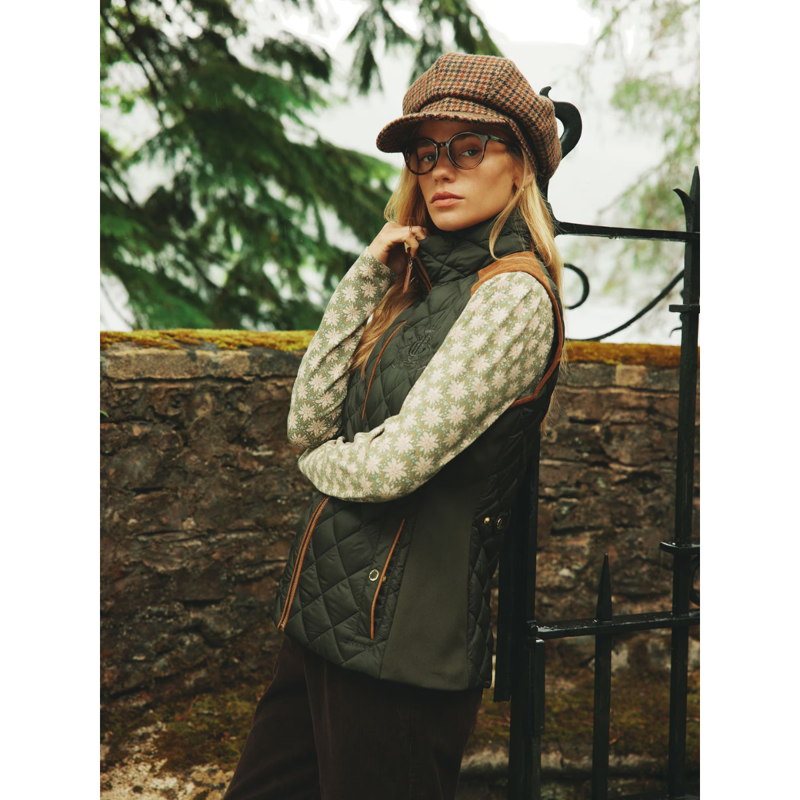 Joules Ladies Braemar Luxe Showerproof Diamond Quilted Gilet - Green-5