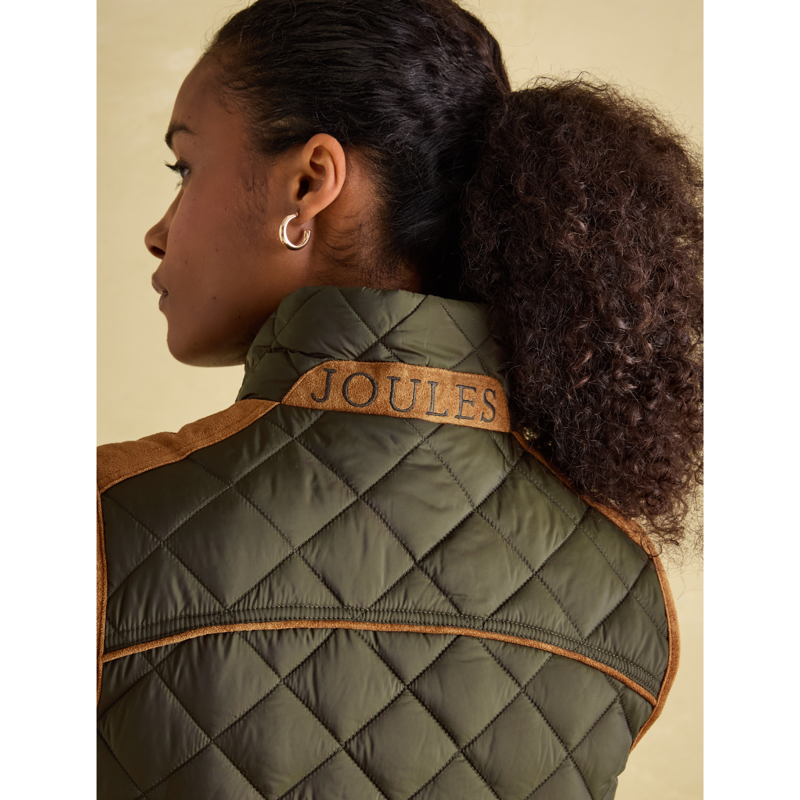 Joules Ladies Braemar Luxe Showerproof Diamond Quilted Gilet - Green-2