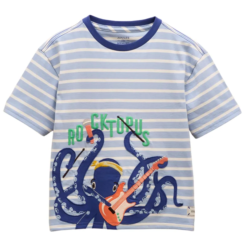 Joules Archie Rocktopus Print Short Sleeve T-Shirt - Blue Stripe