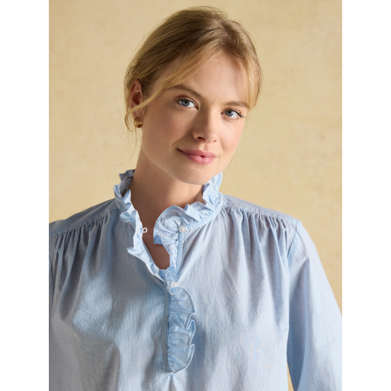 Joules Ladies Melanie Cotton Ruffle Blouse - Blue/White-4