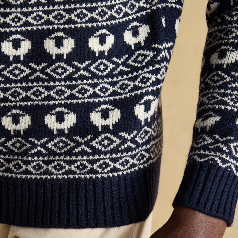 Joules Men's Baa Humbug Knit Christmas Jumper - Navy-5