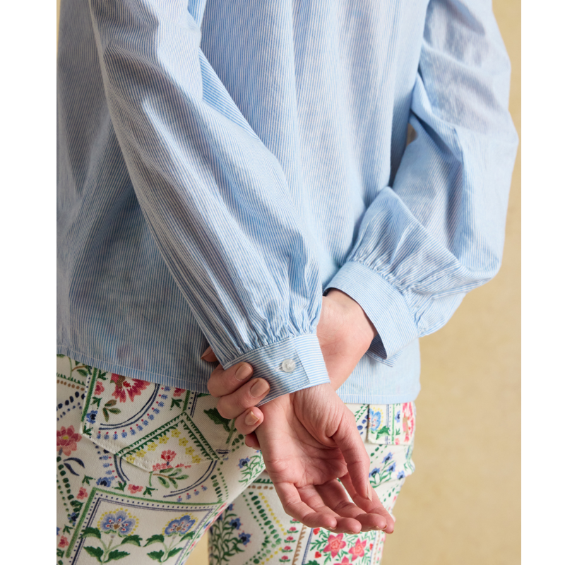 Joules Ladies Melanie Cotton Ruffle Blouse - Blue/White-5