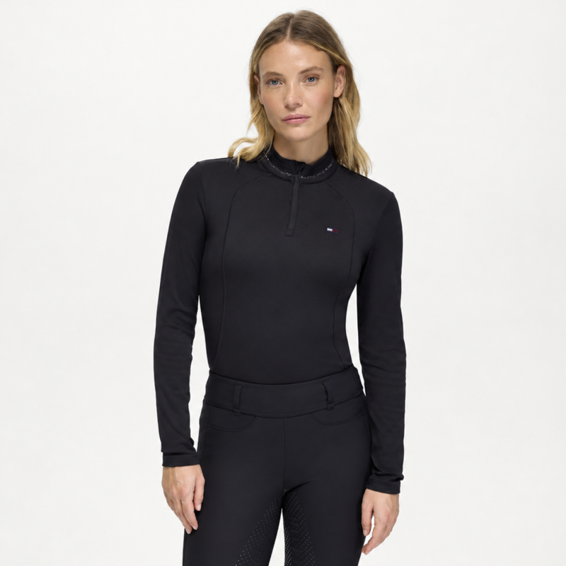 Tommy Hilfiger Cady Women's 1/4 Zip Rhinestone Training Top - Black