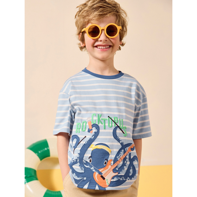 Joules Archie Rocktopus Print Short Sleeve T-Shirt - Blue Stripe-2