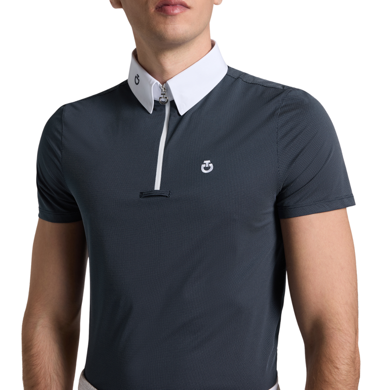 Cavalleria Toscana Men's Jersey SS Zip Competition Shirt - Blue Print-2