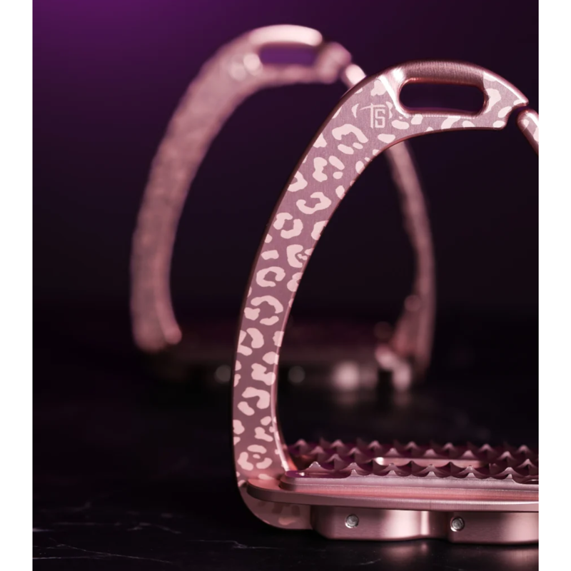 Tech Venice Sloped Evo Safety Stirrups - Rose Gold Leopard-1