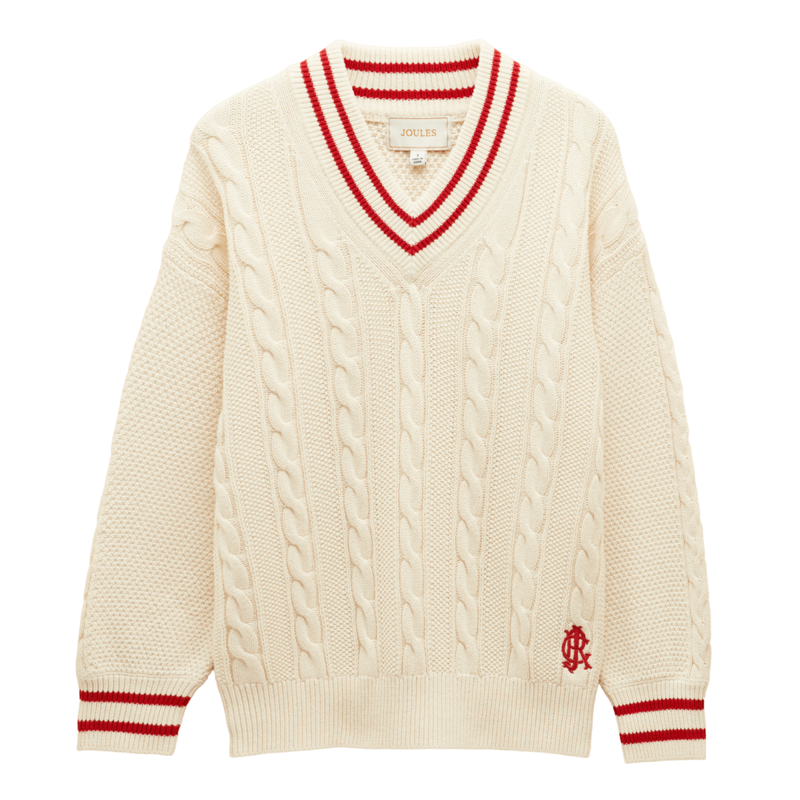 Joules Ladies Dibly Cotton Cable Knit Cricket Jumper - Cream
