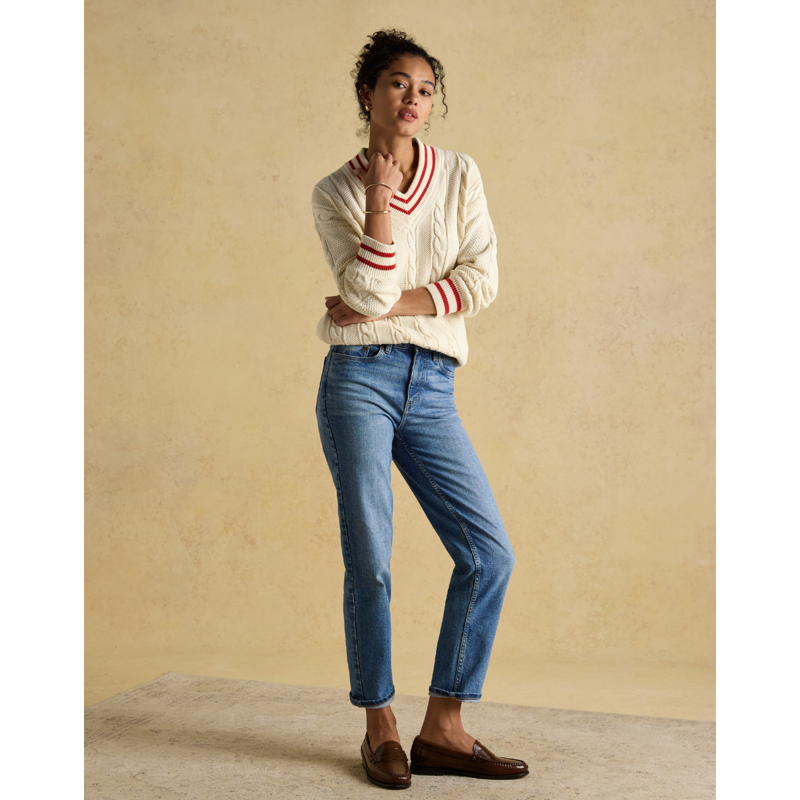 Joules Ladies Dibly Cotton Cable Knit Cricket Jumper - Cream-7