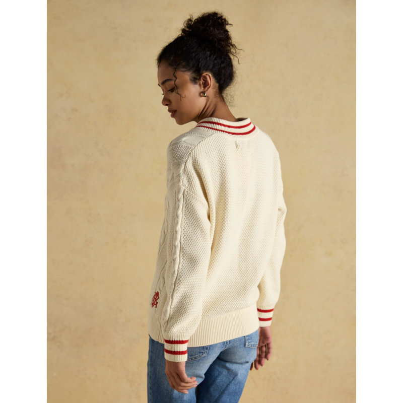 Joules Ladies Dibly Cotton Cable Knit Cricket Jumper - Cream-2