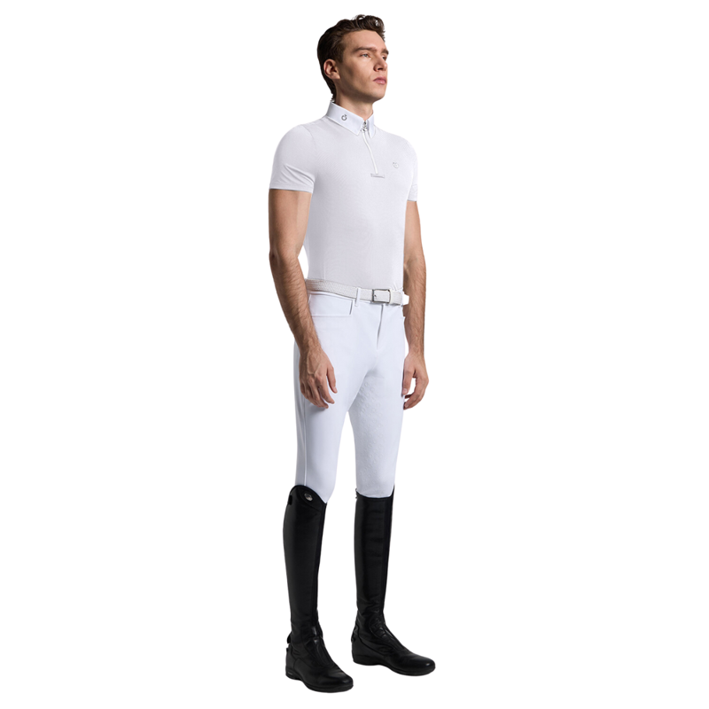 Cavalleria Toscana Men's Jersey SS Zip Competition Shirt - White