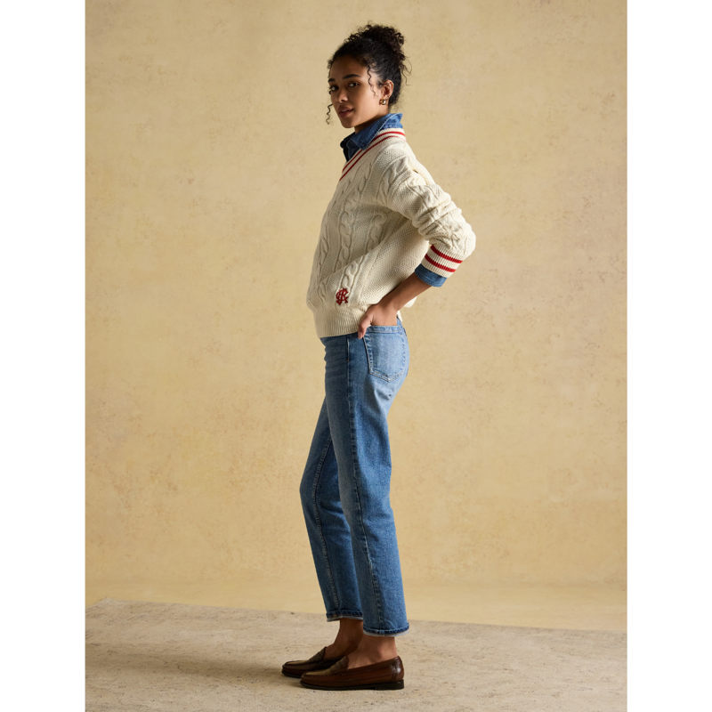 Joules Ladies Dibly Cotton Cable Knit Cricket Jumper - Cream-5