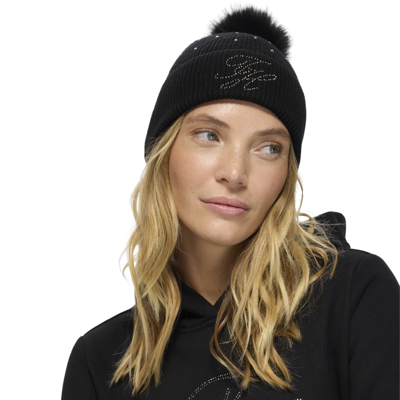 Tommy Hilfiger Daly Women's Rhinestone Pom Pom Beanie - Black