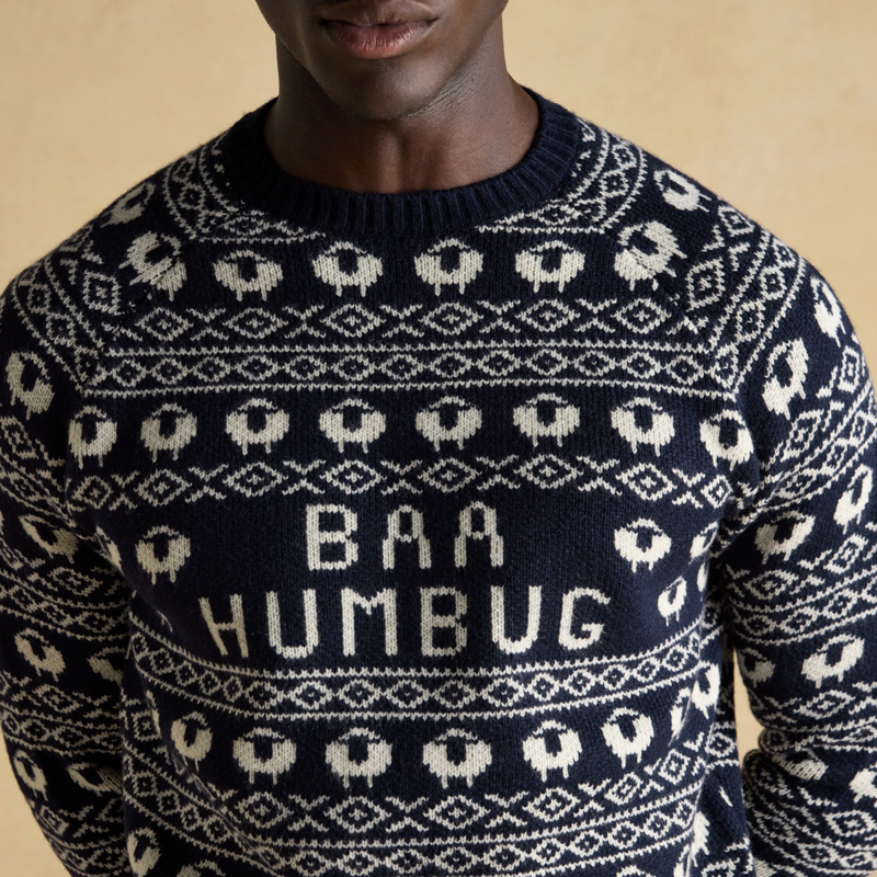 Joules Men's Baa Humbug Knit Christmas Jumper - Navy-6