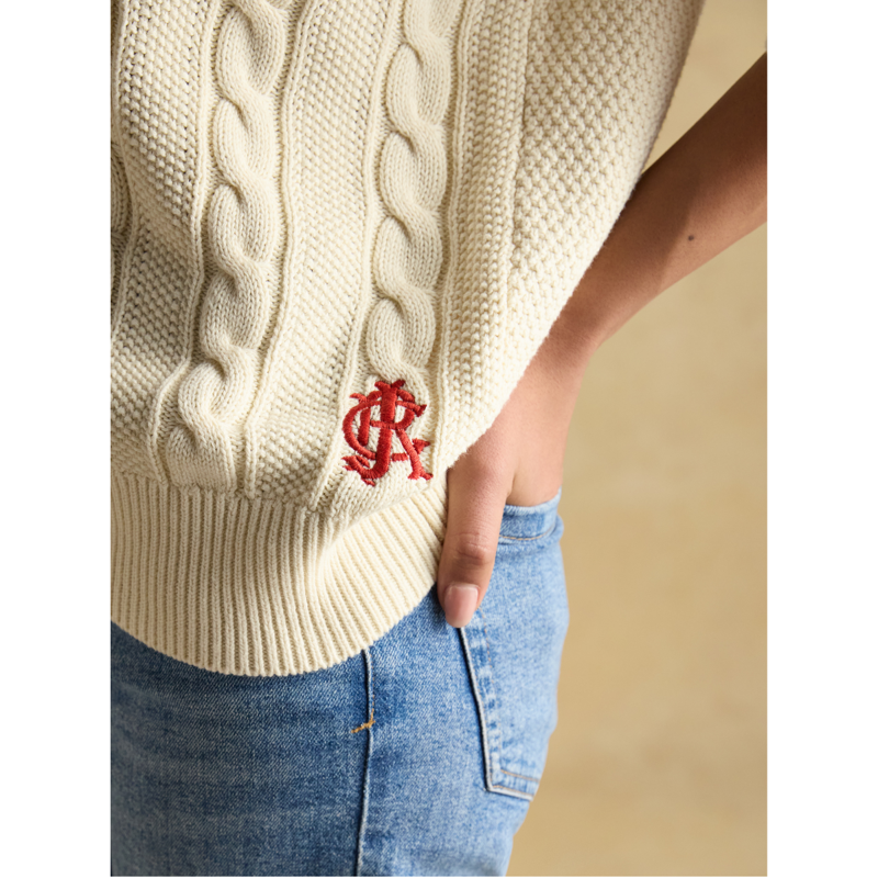 Joules Ladies Dibly Cotton Cable Knit Cricket Jumper - Cream-4