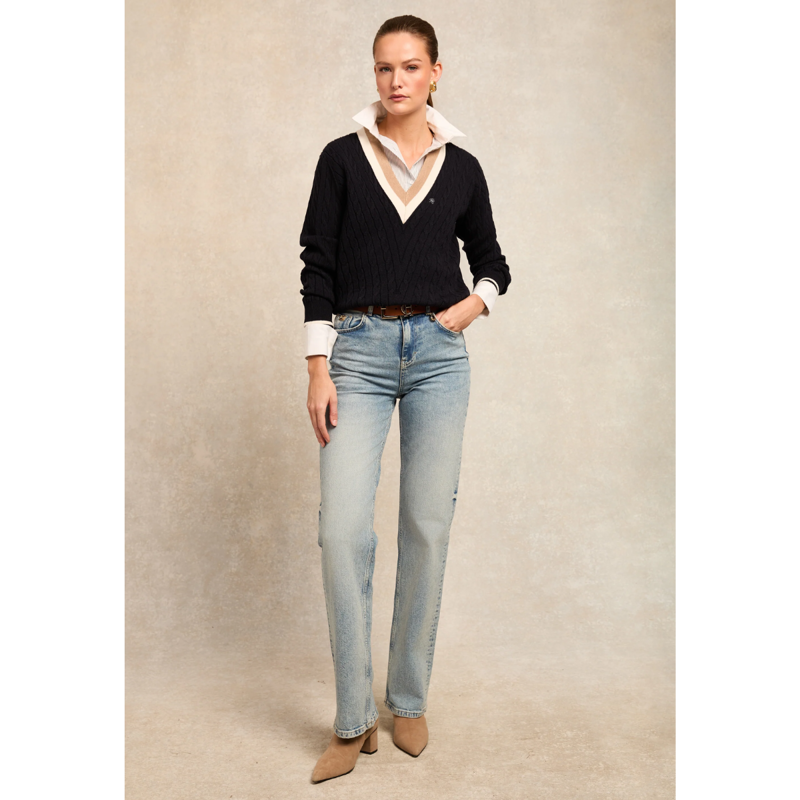 Holland Cooper Melissa V Neck Knit - Ink Navy-2