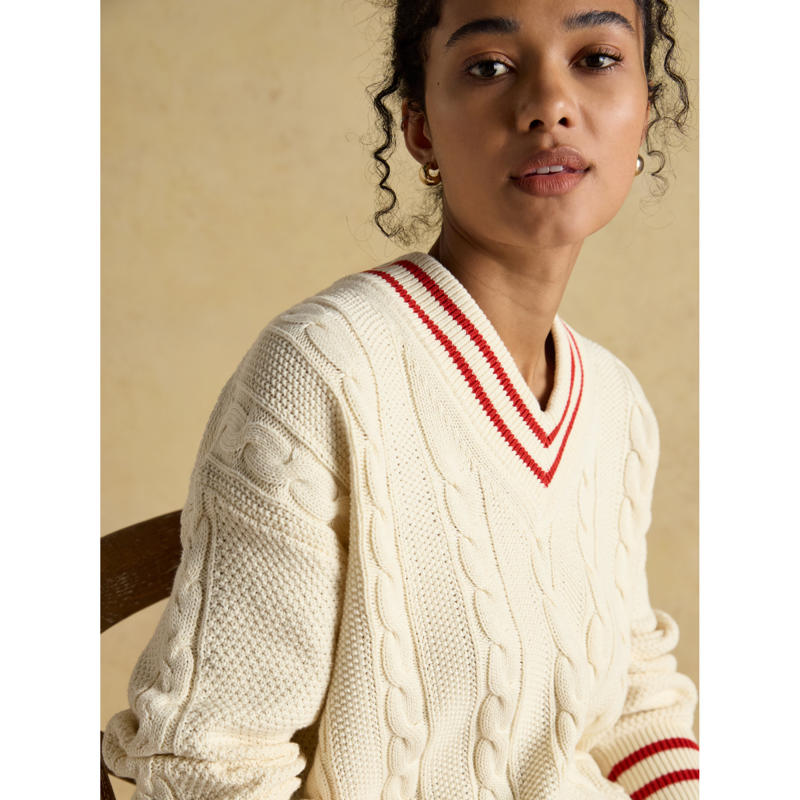 Joules Ladies Dibly Cotton Cable Knit Cricket Jumper - Cream-3