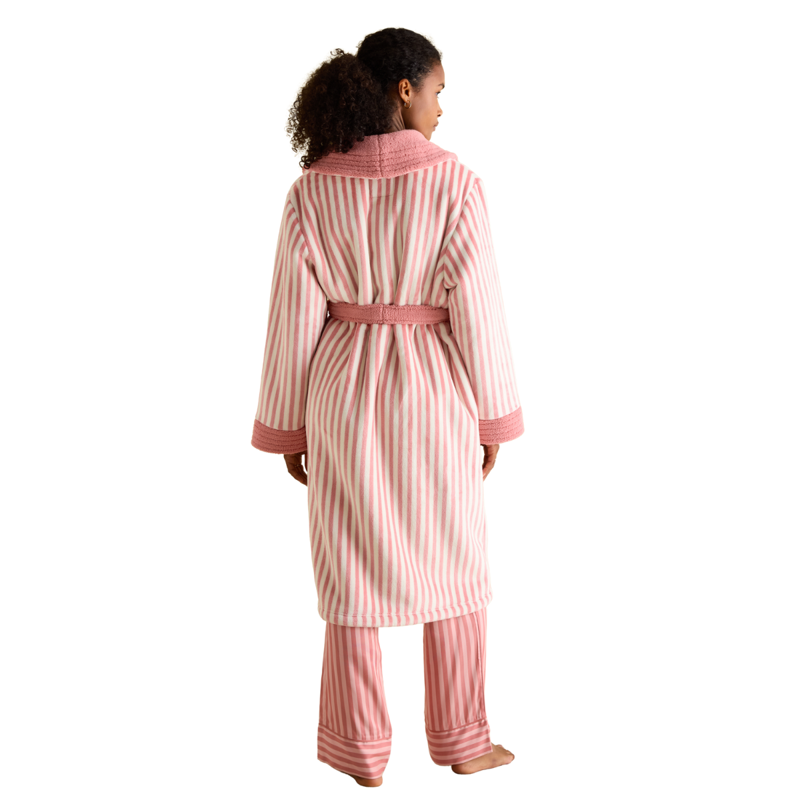 Joules Ladies Matilda Fleece Lined Dressing Gown - Pink/White-1