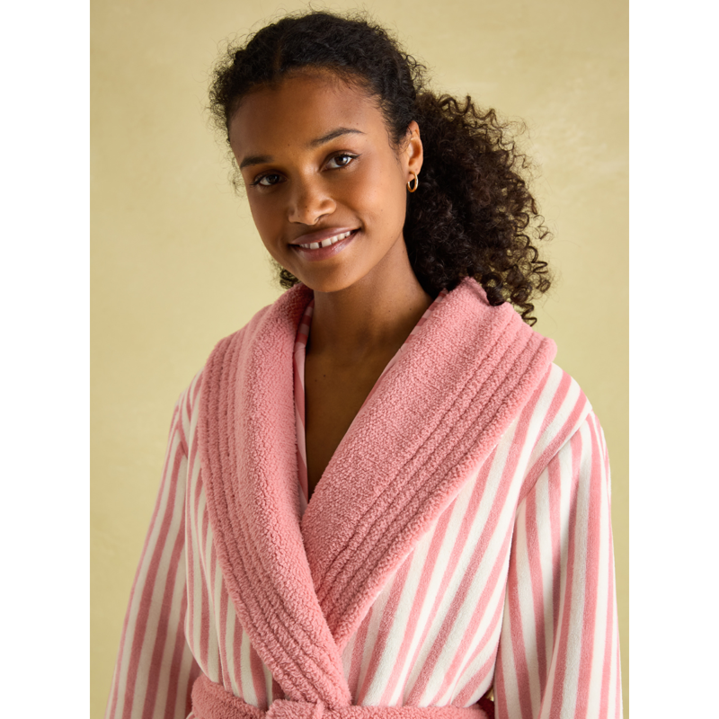 Joules Ladies Matilda Fleece Lined Dressing Gown - Pink/White-4