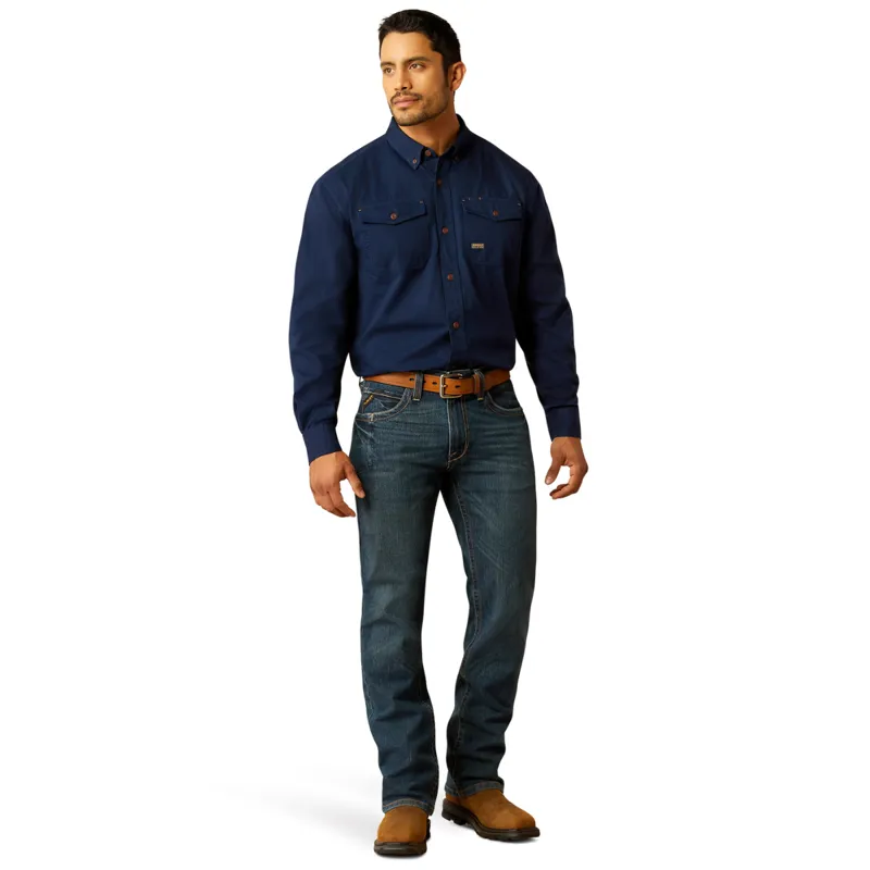 Ariat Men's Rebar Washed Twill Work Shirt - Navy-4