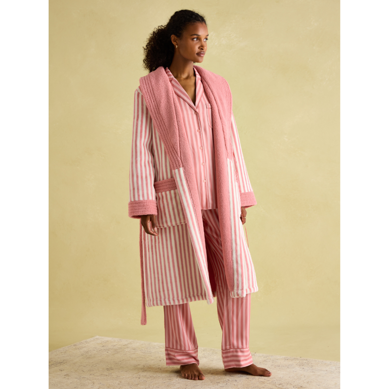 Joules Ladies Matilda Fleece Lined Dressing Gown - Pink/White-3