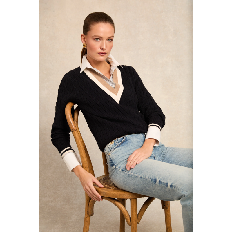 Holland Cooper Melissa V Neck Knit - Ink Navy-1
