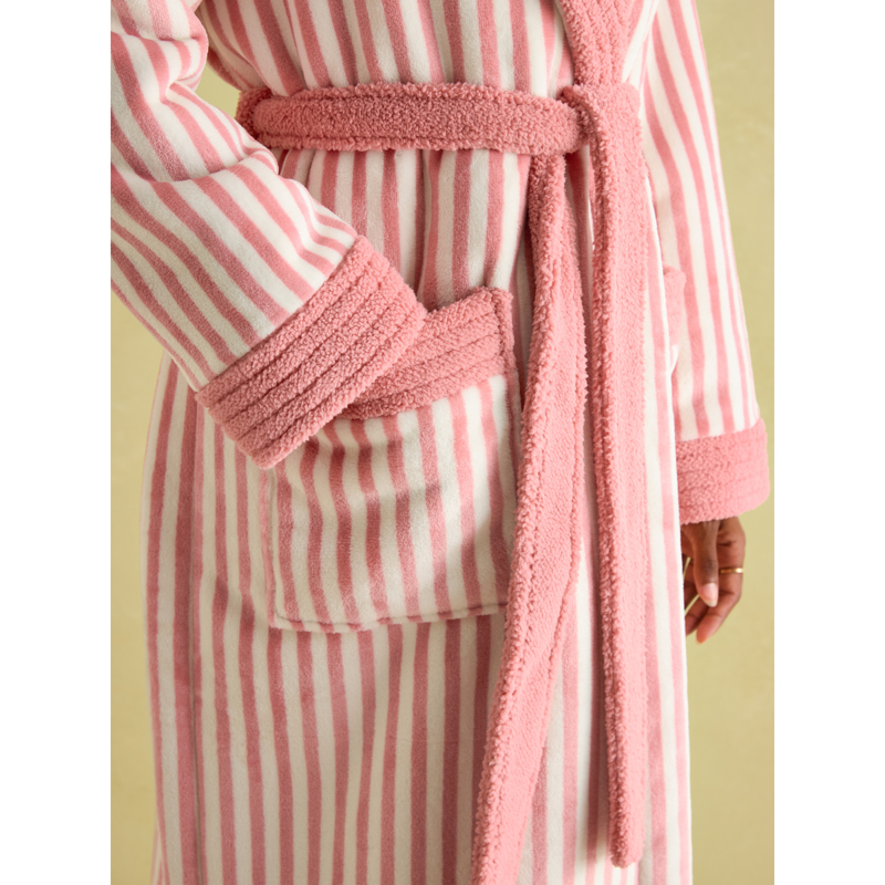 Joules Ladies Matilda Fleece Lined Dressing Gown - Pink/White-2