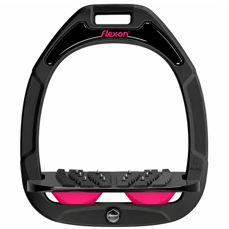 Flex-On Green Composite Stirrup - Inclined Ultra Grip - Black/Black/Fuchsia