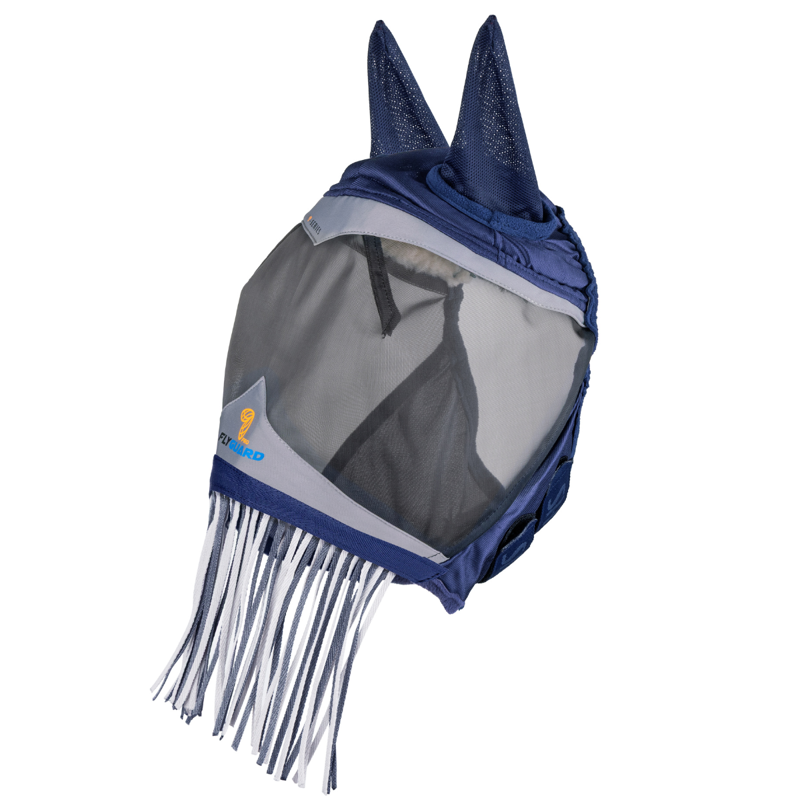 Shires Fine Mesh Fly Mask with Ears and Nose Fringe - Navy-1