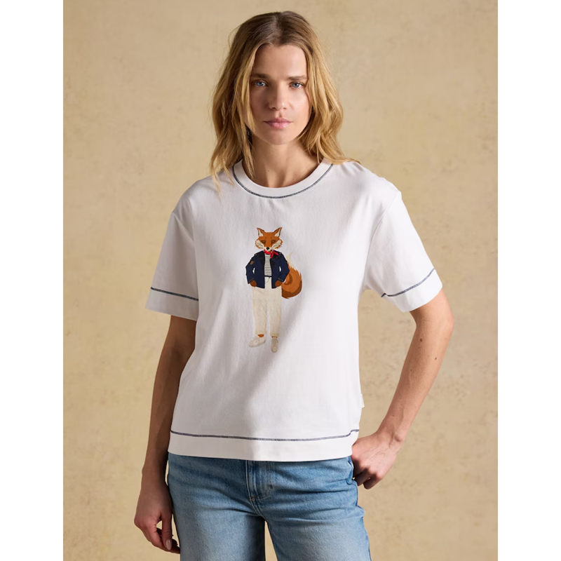 Joules Ladies Graphic Tee Jonty T-Shirt - White-1