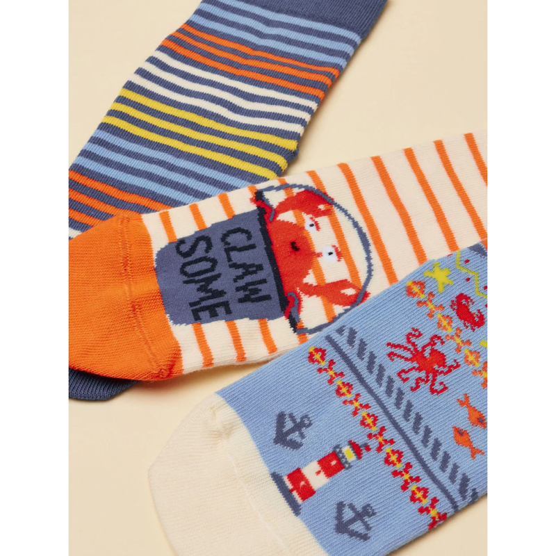 Joules Boys' Eat Feet Socks 3 Pack - Blue Crab-2
