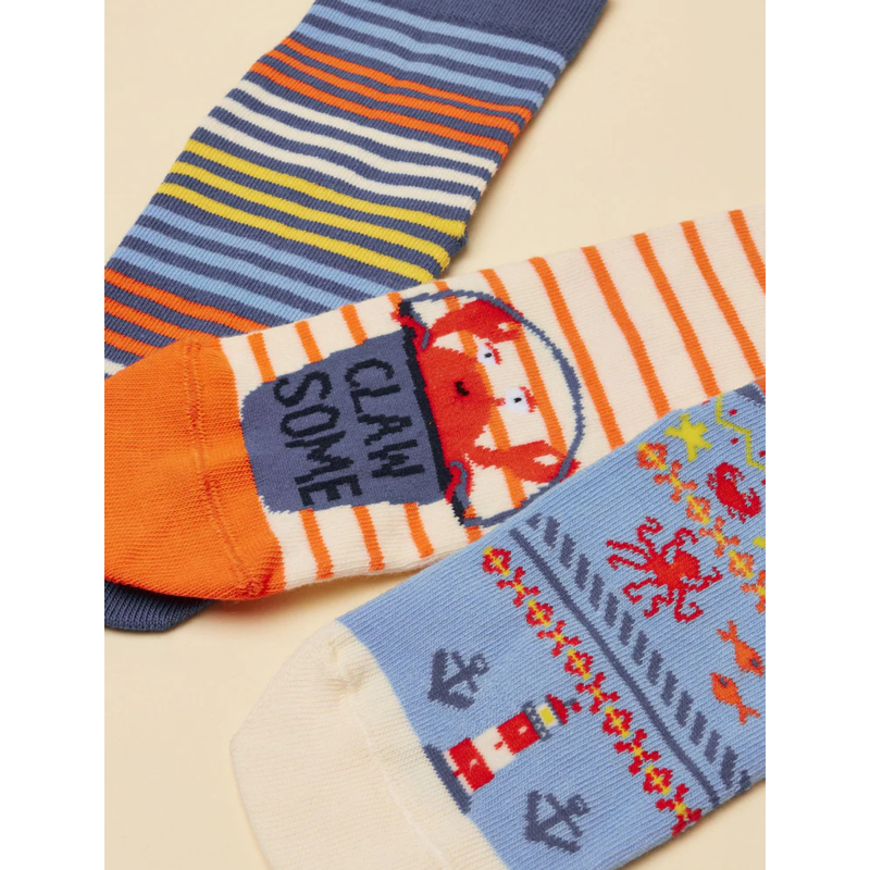Joules Boys' Eat Feet Socks 3 Pack - Blue Crab-1