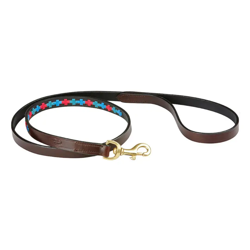 WeatherBeeta Polo Leather Dog Lead - Beaufort Brown/Emerald/Pink/Blue