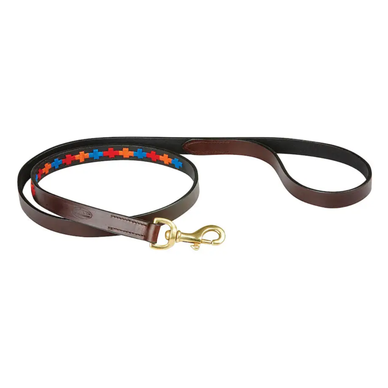 WeatherBeeta Polo Leather Dog Lead - Beaufort Brown/Red/Orange/Blue