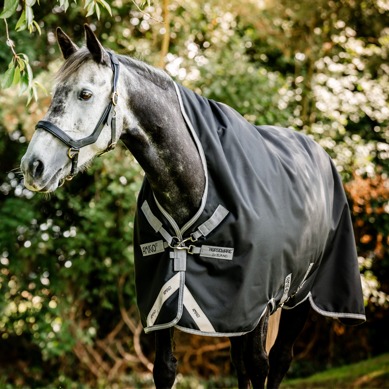 Horseware Amigo Bravo 12 Wug 250g Turnout Rug - Black/Titanium Grey Silver-1