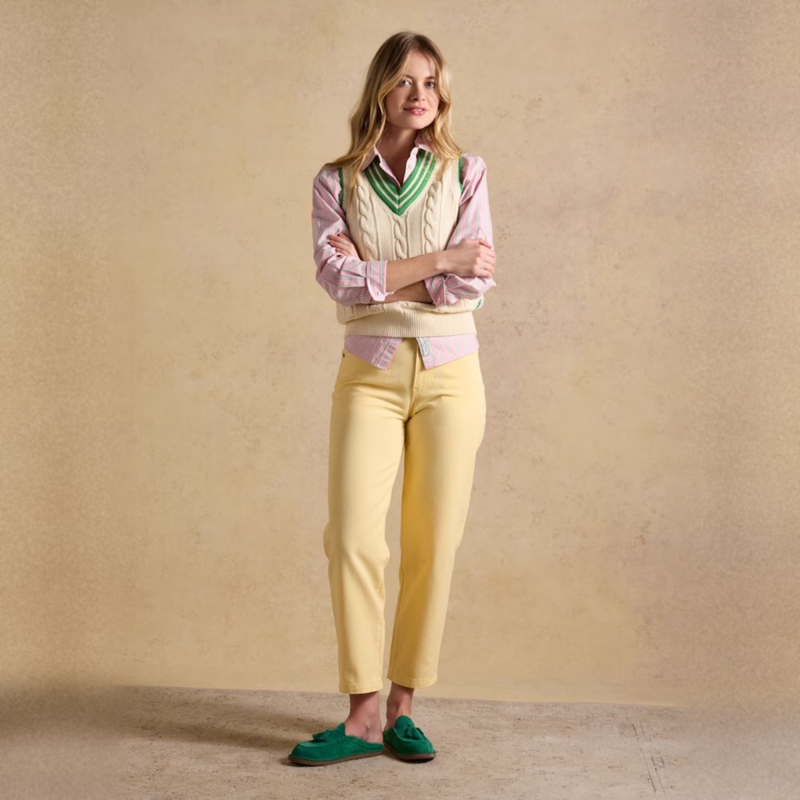 Joules Ladies High-Waisted Barrel Fit Jeans - Yellow-1