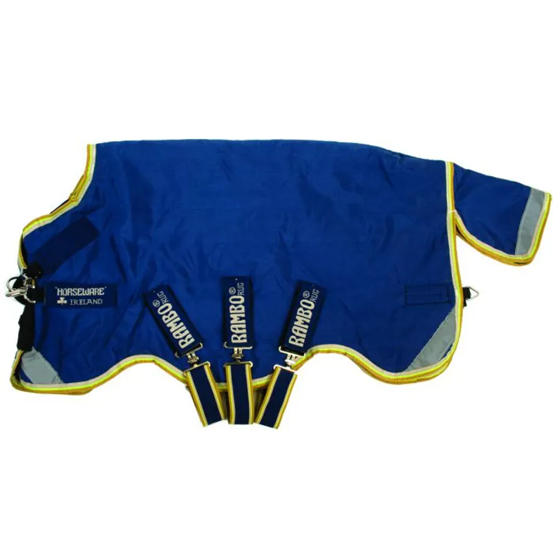 Horseware Rambo Original Lite Turnout with Leg Arches - Denim with Lime and Mustard-2